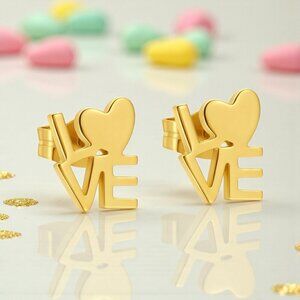 LOVE Stud Earrings – 18K Gold Plated Stainless Steel | Gift-Ready Elegance 💕